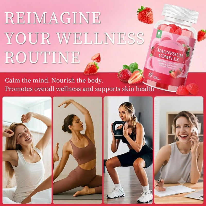 Sugar Free Magnesium Glycinate Gummies, Women, 120 Count, 2-Pack | High Absorption Triple Magnesium Complex, With Zinc, Vitamin B6, C, 60-Day Supply