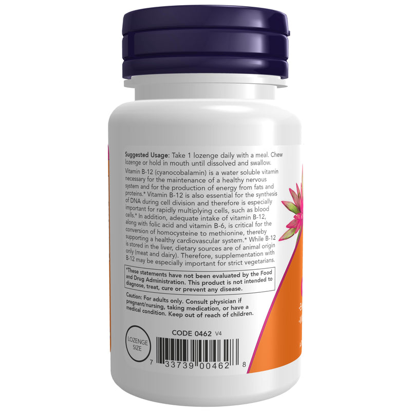 NOW Supplements, Vitamin B-12 5,000 mcg, with Folic Acid, Nervous System Health*, 60 Lozenges (Pack of 2) Unflavored 60 Count (Pack of 2)