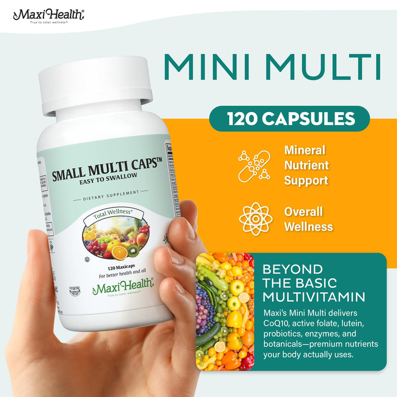 Maxi Health Multivitamin – Easy to Swallow Multi Vitamin Capsules with 30 Nutrients, Iron & Probiotics – Kosher Daily Multivitamins Small Capsules for Wellness Support & Digestive Ease (120 Units) 120 Count (Pack of 1) Unflavored