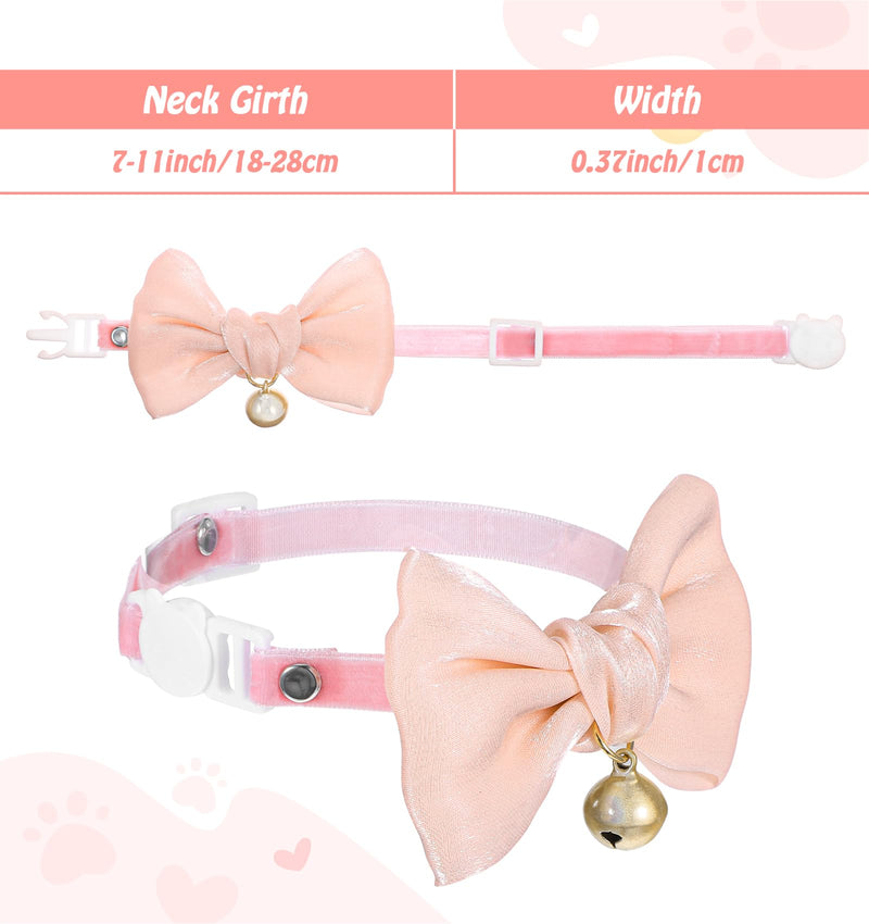 Cat Collar Bow Tie, 2 Pack Silk Pink Cat Collar Bow with Bell, Adjustable Breakaway Kitten Collars Soft and Cute Safety Collars for Girl and Boy Cats(Pink & Purple) - BeesActive Australia