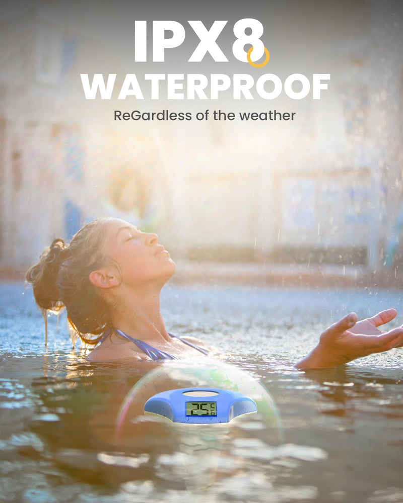 Solar Digital Pool & Spa Thermometer, Weather Resistant Floating Thermometer, IPX-8 Water Proof, 10s Measuring Cycle, Solar Powered with Over 180 Days Battery Life Darkblue - BeesActive Australia