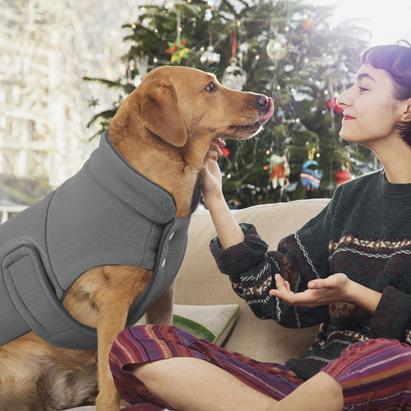 Kuoser Dog Fleece Vest, XL Dog Coat Reflective Dog Winter Jacket Warm Dog Sweater for Extra Large Dogs, Soft Dog Cold Weather Clothes Pet Turtleneck Snowsuit for Beagle,Border Collie, Grey XL X-Large (Chest: 24.4" - 29.5") - BeesActive Australia