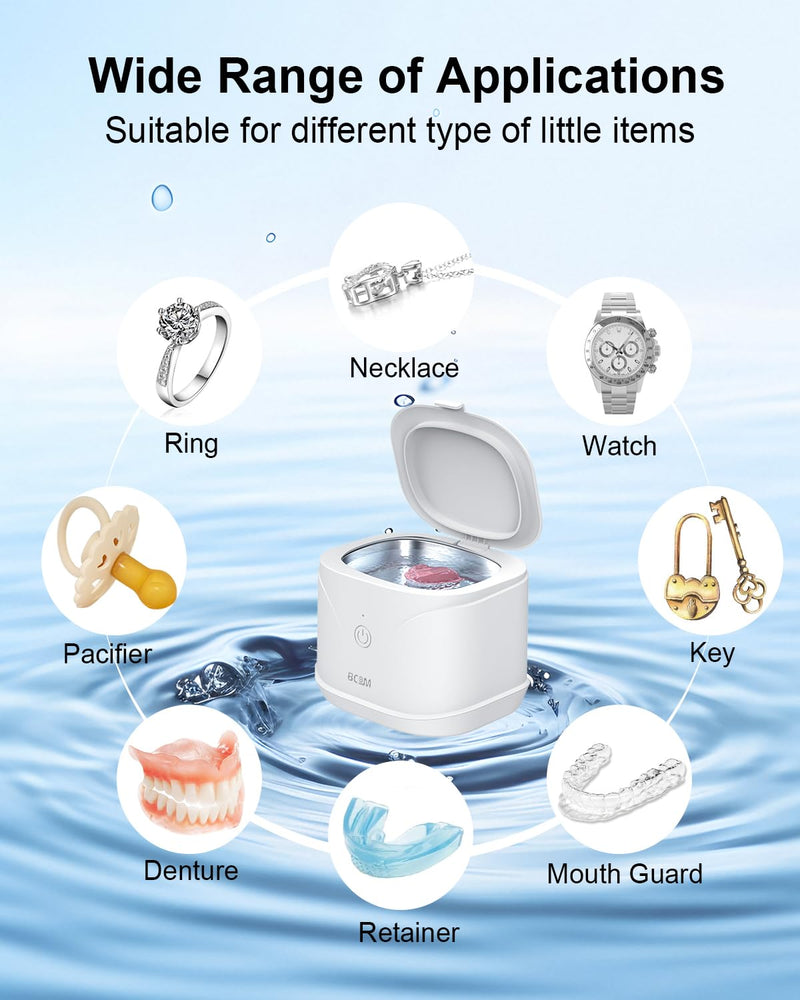 BCOM Ultrasonic Retainer Cleaner, Retainer Cleaner Machine 46kHz, Professional Portable Ultrasonic Jewelry Cleaner for Dental Retainer Pod, Mouth Guard, Watch, Ring, Jewelry,Valentines Day Gift