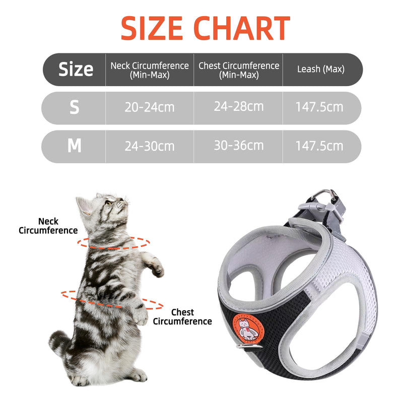 Adjustable Cat Harness Set with Leash, Soft Harness Cat Harness with Reflective Strips Leash Escape-Proof Breathable Cat Leash with Harness for Cats M & S Black - BeesActive Australia