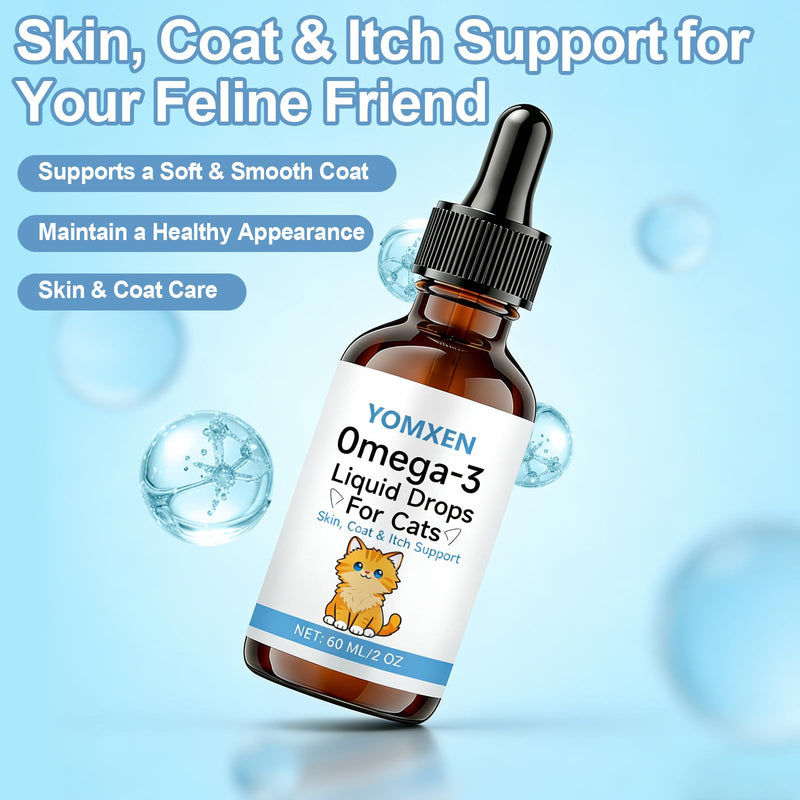 Omega-3 Liquid Drops for Cats - Supports Healthy Skin & Coat, Natural Fish Oil Supplement for Feline Wellness 60ml (1)