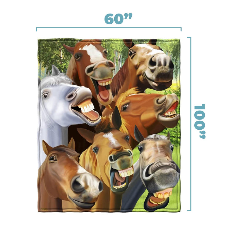 Dawhud Direct Cartoon Selfie Horses Fleece Blanket - Queen SIze Super Soft Plush Horse Throw Blanket - Super soft blanket Ideal for Women, Men, and Kids - Perfect for Horse Lovers - 50" x 60" Horses Selfie 50" x 60" - BeesActive Australia
