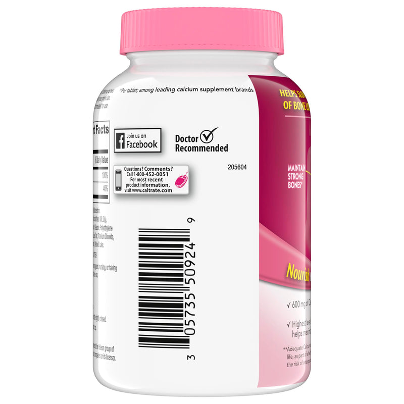 Caltrate 600 Plus D3 Vitamin D and Calcium Supplement Tablets, 120 Count | Highest Level of Vitamin D3, Maximizes Calcium Absorption to Support Strong Bones and Daily Function 120 Count (Pack of 1)