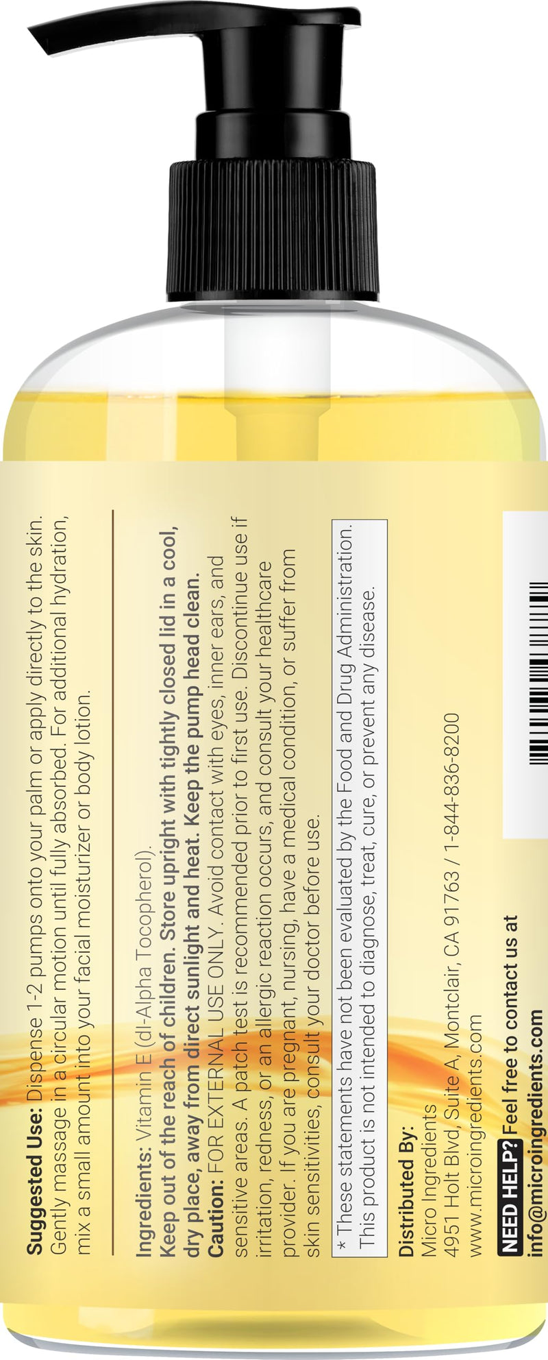 Micro Ingredients Pure Vitamin E Oil 40,000 IU, 16oz – Deep Moisturizing Skin, Face & Hair Oil for Dry Skin, Scars & Stretch Marks* – Fragrance-Free, Non-GMO, Cruelty-Free – Family Size Beauty Care