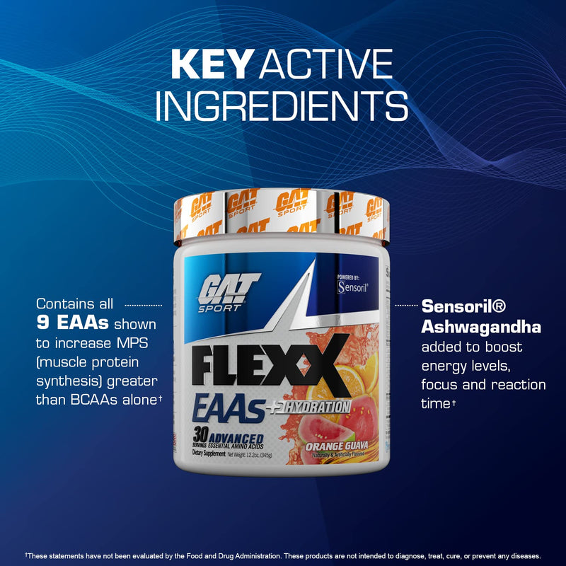 GAT SPORT Flexx EAAs + Hydration, Advanced Essential Amino Acids, 30 Servings (Blue Razz) Blue Raspberry - BeesActive Australia