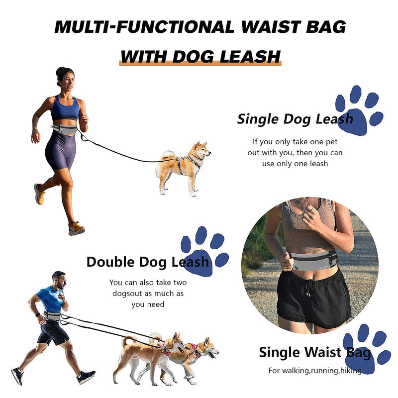 Dog Leashes for Running Hands Free,Waist Leash for Dog Walking Fanny Pack with Treat Pouch,Waist Dog Leash Belt Fanny Pack Bag for Walking,Hiking,Biking,Jogging,Training Gray B Gray - BeesActive Australia