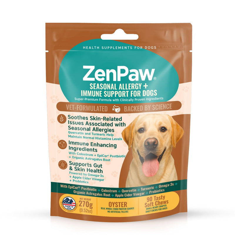 Seasonal Allergy + Immune Support Dog Chews, 90 Count Oyster, for Itchy Skin and Ears, Pet Vitamins and Supplements, Dog Allergy Relief with Probiotics