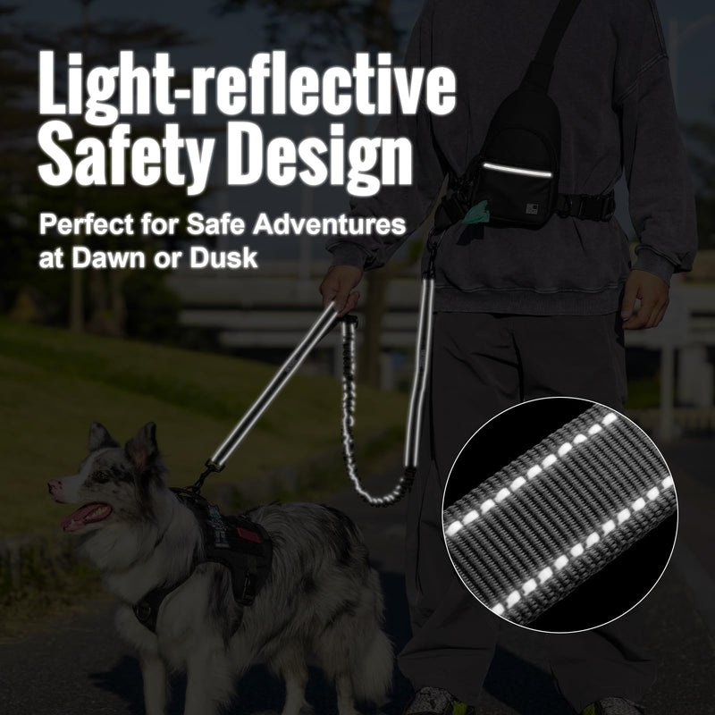 OneTigris Hands Free Dog Leash, Waist Leash for Dog Walking with Detachable Chest Bag, Thickened Mesh Lumbar Support and Durable Bungee Straps, Running leashs for Medium Large Dogs L