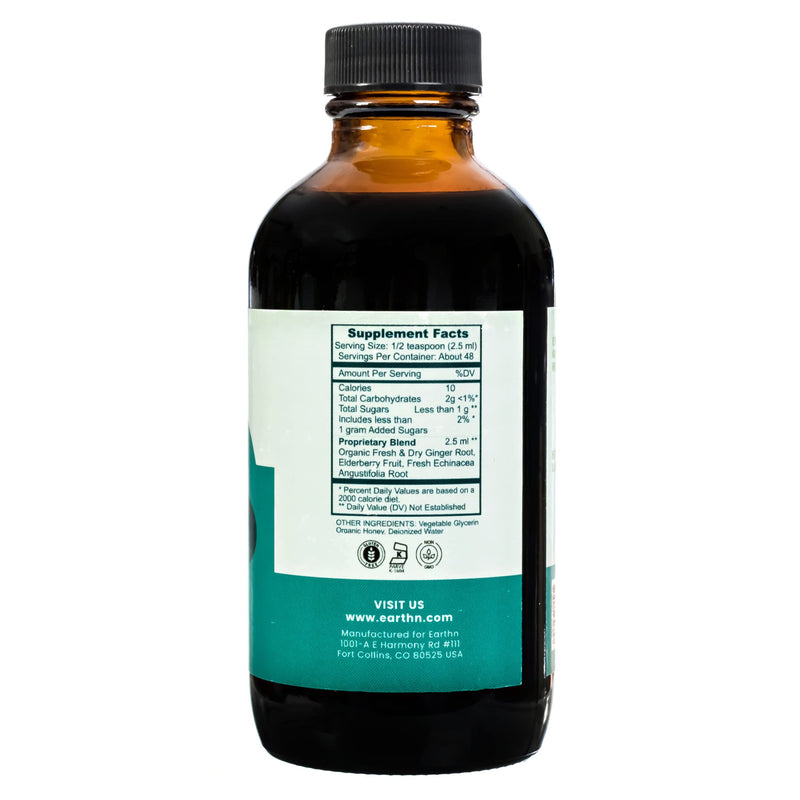 Ginger Elderberry Immune Defense Syrup with Echinacea, Vitamin C, Honey - Organic Super Premium Liquid - 100% Pure Ingredients - Natural Immunity Support Supplement (4 fl oz)