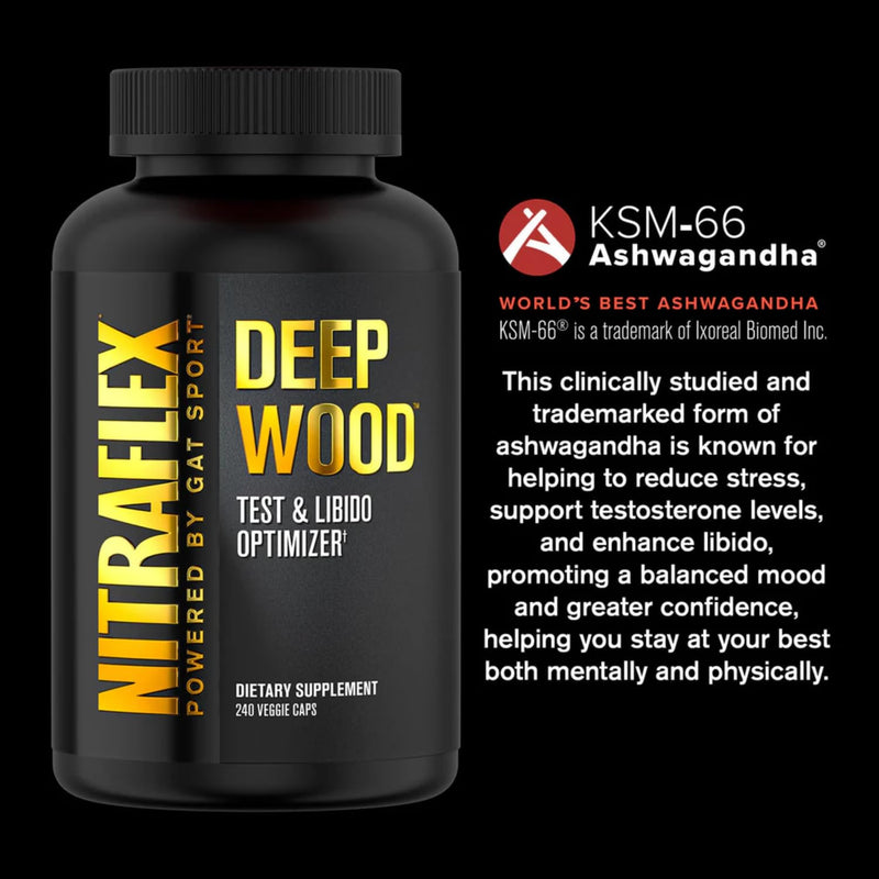 GAT SPORT NITRAFLEX DEEP Wood, 240 Vegetable Capsules (60 Servings) | Men's Vitality Supplement, Supports Testosterone & Stamina* 240 Count (Pack of 1)