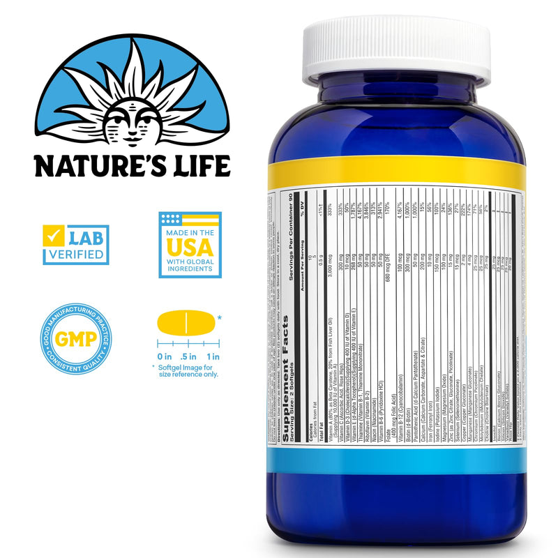 Nature's Life Soft Gelatin Multiple | Complete Daily Multivitamin & Mineral Supplement with Iron | 180 Easy-to-Swallow Softgels | 3-Month Supply