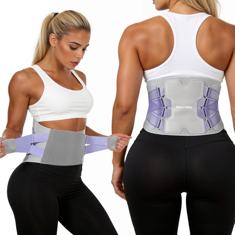 Back Brace for Women, Support Brace for Lower Back Pain Relief, Adjustable Lumbar Support Belt with Lumbar Pad, Ergonomic Breathable Immediate Relief Brace for Herniated Disc Sciatica Scoliosis,M A-Purple M - BeesActive Australia