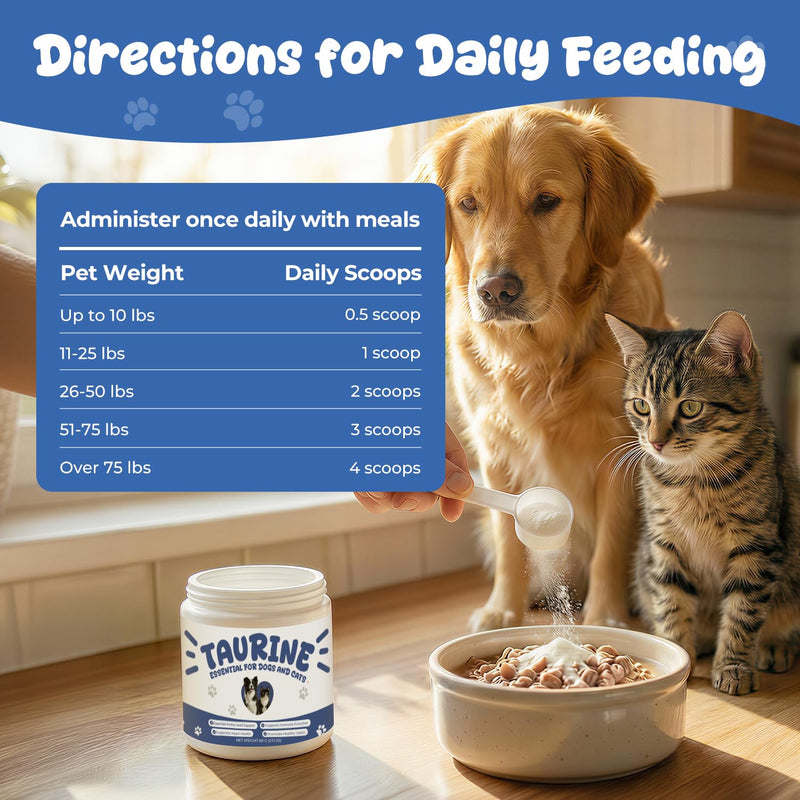 Taurine Powder Supplement for Dogs & Cats, Essential Amino Acid Support for Heart, Vision & Muscle Function, Daily Pet Nutrition Powder, 60 g