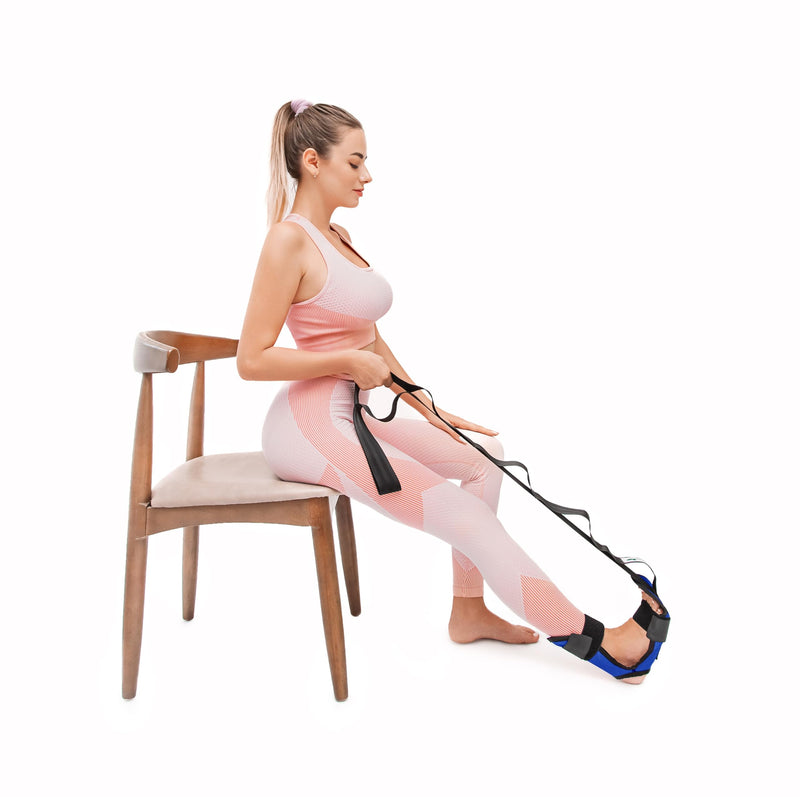 Foot & Calf Stretcher for Plantar Fasciitis, Includes Foot Massage Roller, Achilles Tendinitis, Foot Drop, Yoga Foot & Leg Stretching Strap Blue - BeesActive Australia