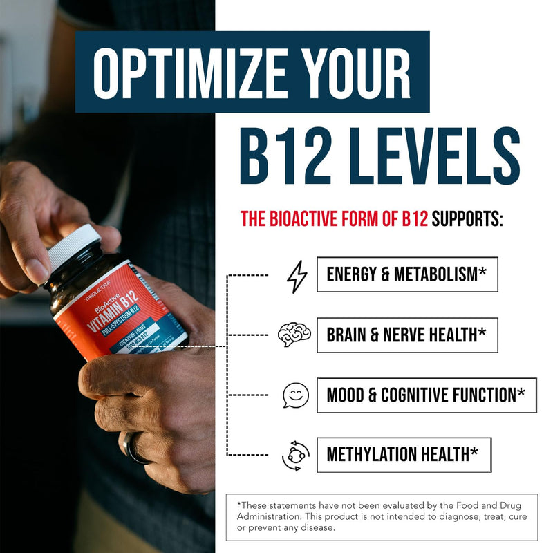BioActive Vitamin B12 - 1000 mcg, Contains All 3 Coenzyme Forms (Methyl, Adenosyl & Hydroxy) Plus Methylfolate Cofactor | Supports Energy, Metabolism & Mood | Vegan, Non-GMO (60 Servings) 60 Count (Pack of 1)