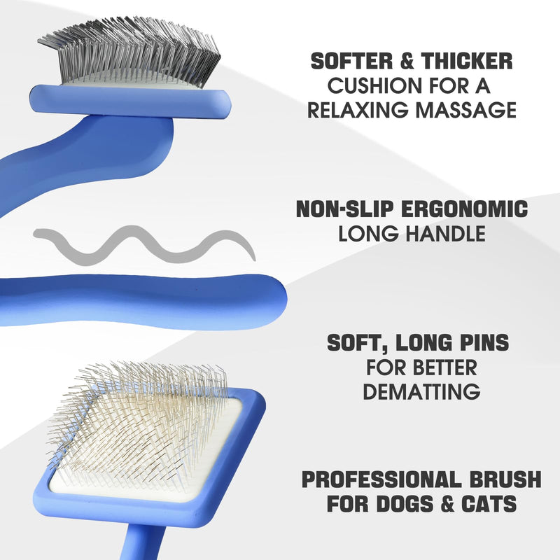 Dog slicker Brush for Dogs Grooming Kit 4PCS | Large Dog Brush for Goldendoodles Poodles Doodles | Long Pin Haired Brush | Dog Bath Brushes Flea Comb(Blue) Blue - BeesActive Australia