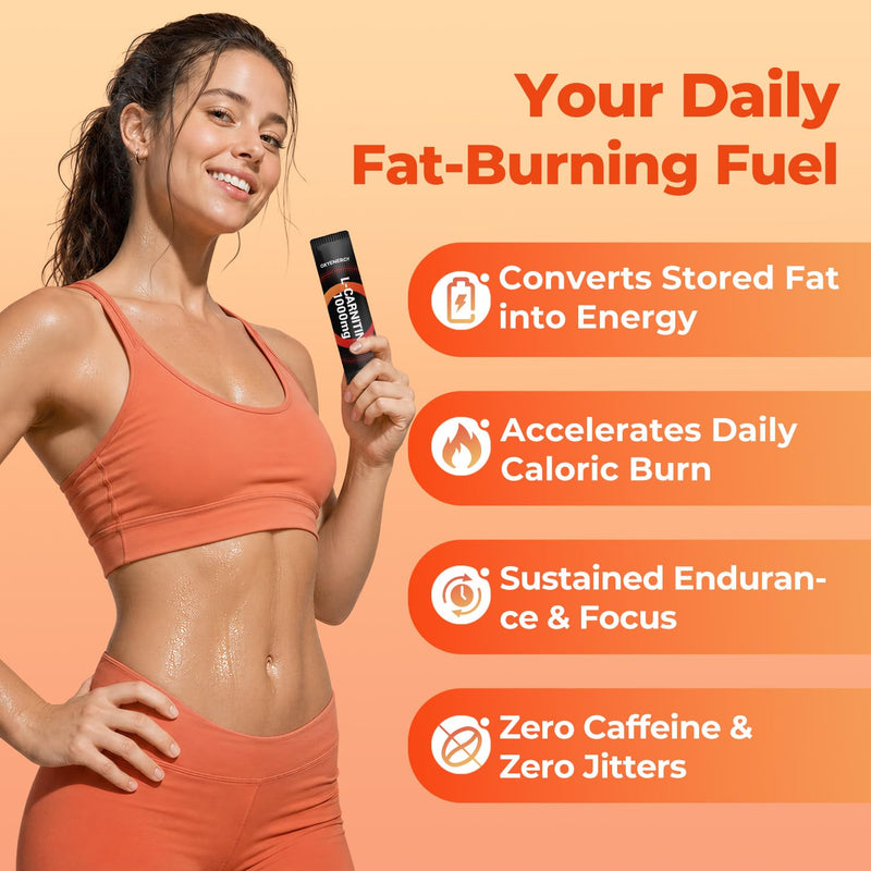 OxyEnergy Liquid L-Carnitine Supplement 1000mg - Gentle for Daily Use, Zero Calorie, Sugar-Free, Stim-Free Fat Burning & Endurance Booster, 21 On-the-Go Individual Liquid Sticks