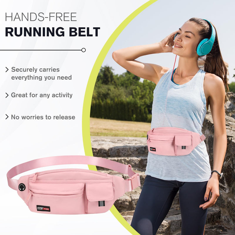MAXTOP Large Crossbody Fanny Pack Running Travel Belts for Women Men,Water Resistant Belt Bag for Fitness Yoga Jogging Hiking Dog Waliking,Running Accessories Waist Pack Passport Bag Fits All Phones Pink(Large) - BeesActive Australia