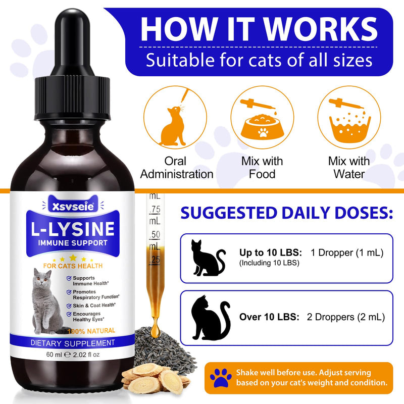 L-Lysine for Cats | 60ml Cat Supplements for Healthy Immune Defenses – Sneezing, Runny Nose, Watery Eye – Feline Respiratory & Vision, Skin & Coat Health – Astragalus, Burdock – Roast Chicken (1) 1
