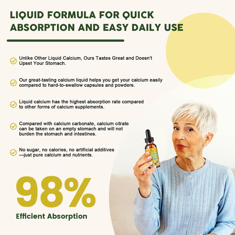 Calcium Citrate 1200 mg with Vitamin D3 Liquid Drops for Women & Men, Calcium Citrate with Vitamin D3 & K2 for Bone Muscle & Teeth- 2 Fl oz- 30 Day Vegan Supply 1 Fl Oz (Pack of 2)