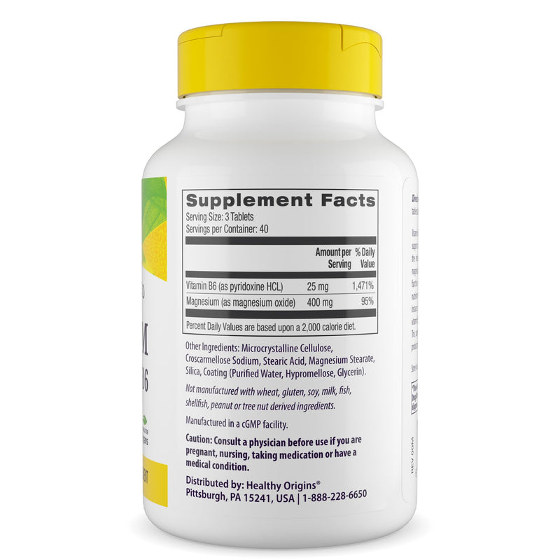 Healthy Origins Magnesium & Vitamin B6, Non-GMO, 120 Tablets