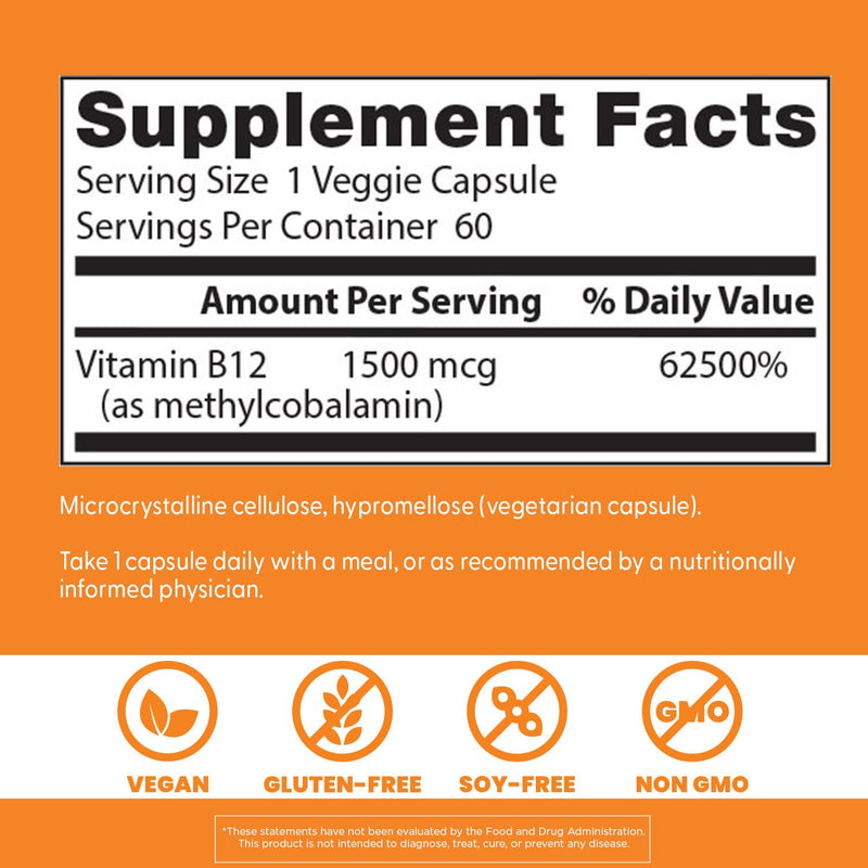 Doctor's Best Fully Active B12 1500 mcg, Non-GMO, Vegan, Gluten Free, Supports Healthy Memory, Mood and Circulation, 60 Count Unflavored 60 Count (Pack of 1)