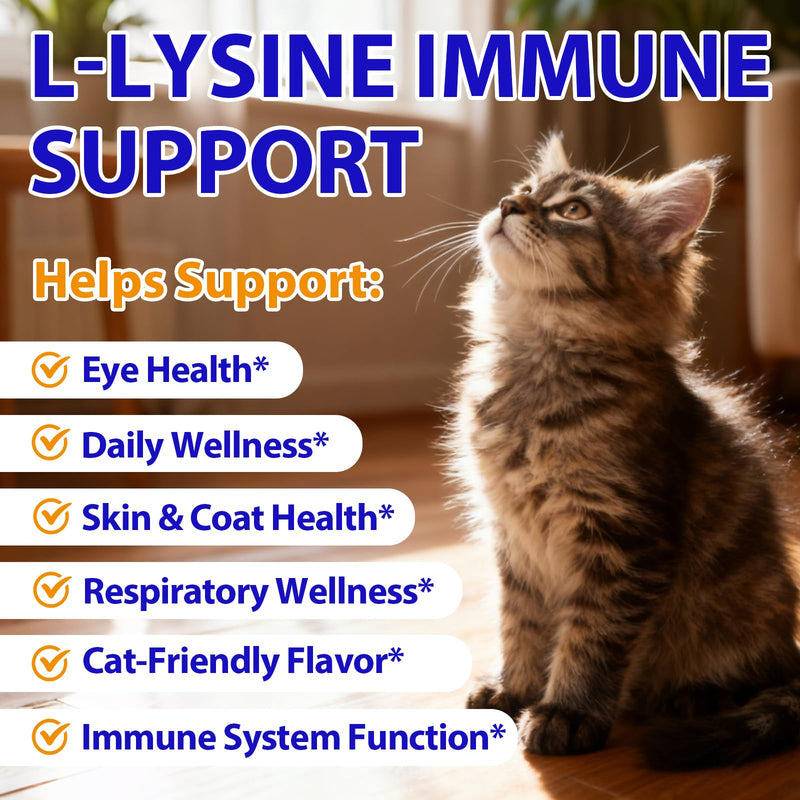 L-Lysine for Cats, Cat Lysine Drops, Immune Support - Sneezing, Cold, Runny Nose, Feline Respiratory, 60ml for Kittens