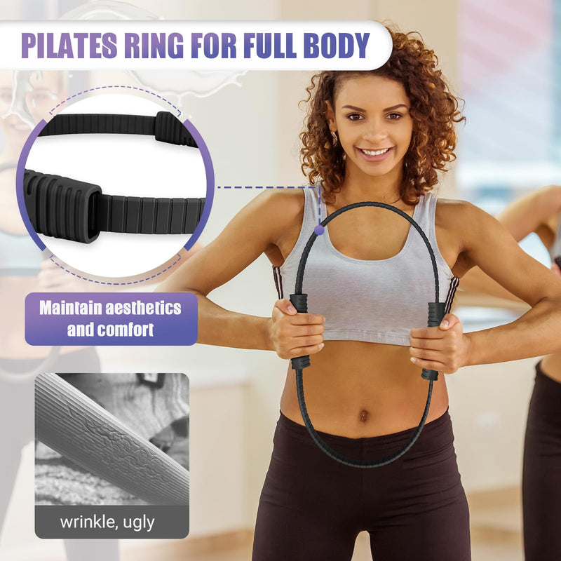 Pilates Ring, 13.5"/12" Silicone Magic Circle with Training Poster & Portable Bag, Pilates Ring Circle for Inner Thigh Workout, Yoga, Lose Weight & Physical Therapy for Women 13.5" Black