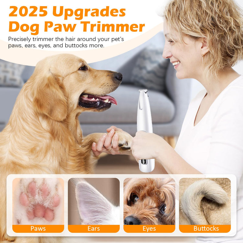 Dog Paw Trimmer with LED Light, 2025 Upgraded Pet Paw Trimmer for Dogs Cats Clippers Grooming Kit, 35dB Safety Low Noise Dog Paw Hair Trimmer Shavers for Paws Eyes Ears Face and Rump (White) White - BeesActive Australia