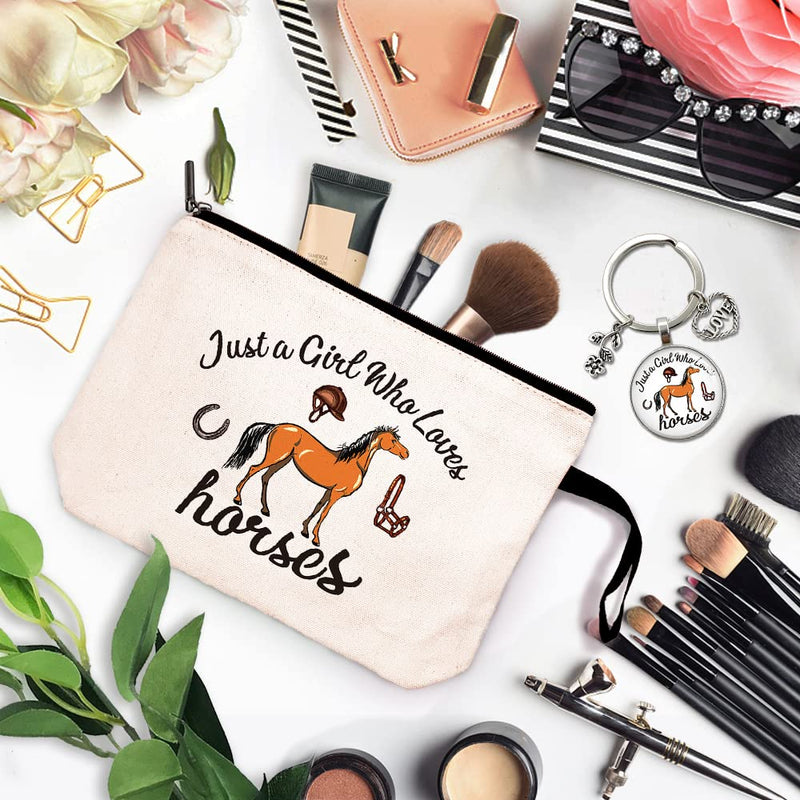 Just a Girl Who Loves Horses Cosmetic Bag，Horses Lover Gifts，Equestrian Gifts for Girls，Horse Lover，Equestrian Travel Cosmetic Bag，Equestrian Gifts，Horseshoe Gift，Horse Cosmetic Bag - BeesActive Australia