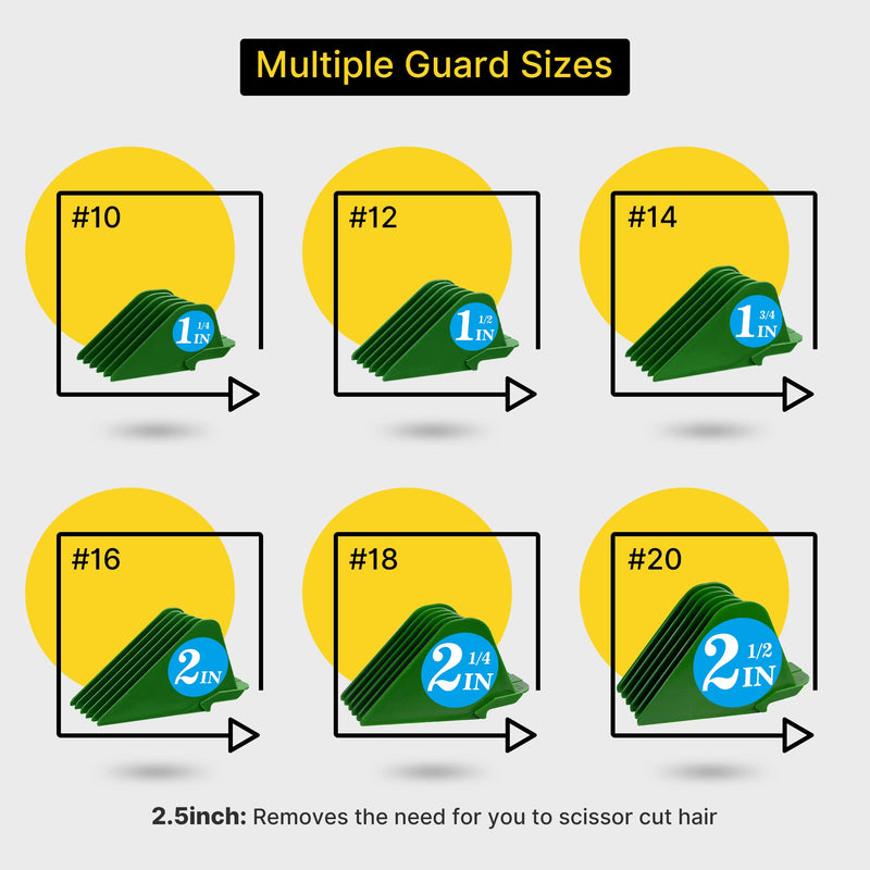 Clipper Guards for Wahl 10 12 14 16 18 20 Hair Clipper Guards 6pcs Extra Long Clipper Guard Attachments 2.5 Inch Clipper Guides Multiple Sizes Universal 2.5", 2.25", 2", 1.75", 1.5", 1.25" (Green) Green - BeesActive Australia