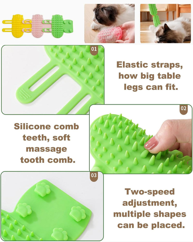 LOZTBUE 2pcs Self Cleaning Cat Brush, Silicone Cat Grooming Massage Hair Brush, Adjustable Cat Face Scratcher Table Legs Climbing Shelf, Dog Pet Scratching Gloves (Pink & Green) - BeesActive Australia