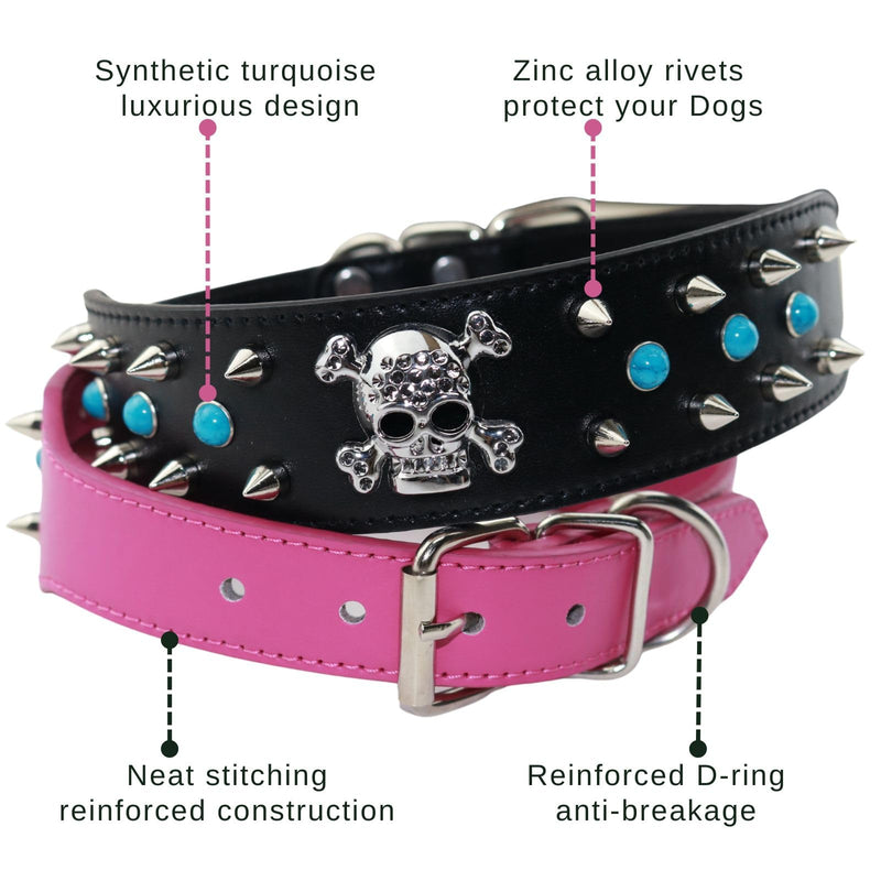 Spiked Dog Collar -Adjustable PU Leather Pet Collar for Small Medium Large Dogs Gift for Boys Girls Dog Black-L - BeesActive Australia