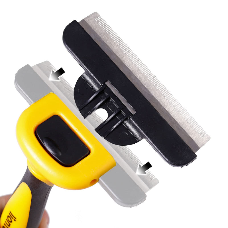 lionto undercoat brush, non-slip handle & removable blade, wide, brush for dogs & cats, gentle grooming & rounded bristles, dog brush suitable for long & short fur, rustproof undercoat brush, wide - BeesActive Australia