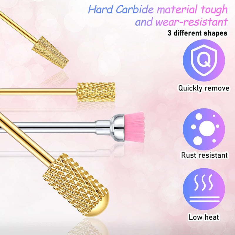 Honoson 10 Pcs Nail Drill Bits Set, 3/32 Inch Cuticle Tungsten Carbide Bit for Nail Drill Nails, File Remove Acrylic Gel Polish Manicure Pedicure Tool for Salon Home Supplies(Gold) Gold - BeesActive Australia