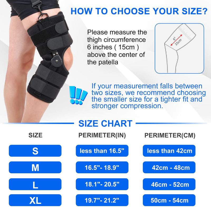 Hinged ROM Knee Brace with Side Stabilizers, Post Op Knee Immobilizer for Arthritis, ACL, MCL, PCL, Meniscus Tear, Medical Orthopedic Support After Surgery (Upgraded Version, Medium) Upgraded Version