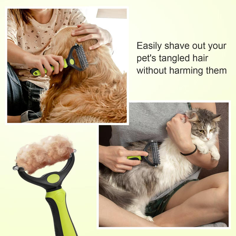 Pack of 3 pet dog brush, cat brush, dog brush, long hair, stainless steel dog brush, undercoat, undercoat brush, double-sided, short hair curry comb for dogs, fur change helper for dogs (green) Green - BeesActive Australia