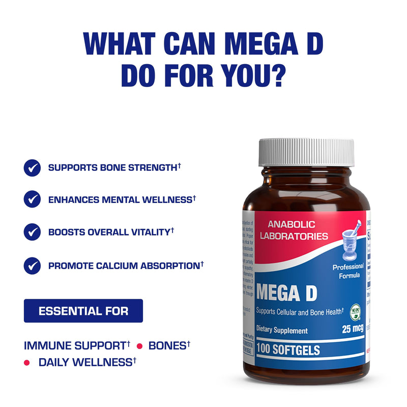 High Absorption Vitamin D3 1000IU - Clinical Formula Adult Vitamin D Supplement for Men and Women for Bone Teeth Muscle Mood and Immune Support - Easy to Swallow VIT D3 25 mcg - 100 Servings