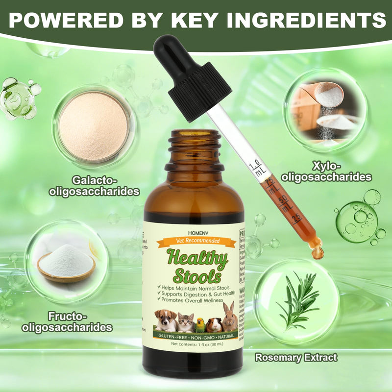 Pet Digestive Supplement, Healthy Stool Support Drops for Dogs, Cats, Birds, Guinea Pigs & Rabbits, Natural Herbs Liquid for Gut Health, Stool Consistency & Sensitive Stomach - 1 oz