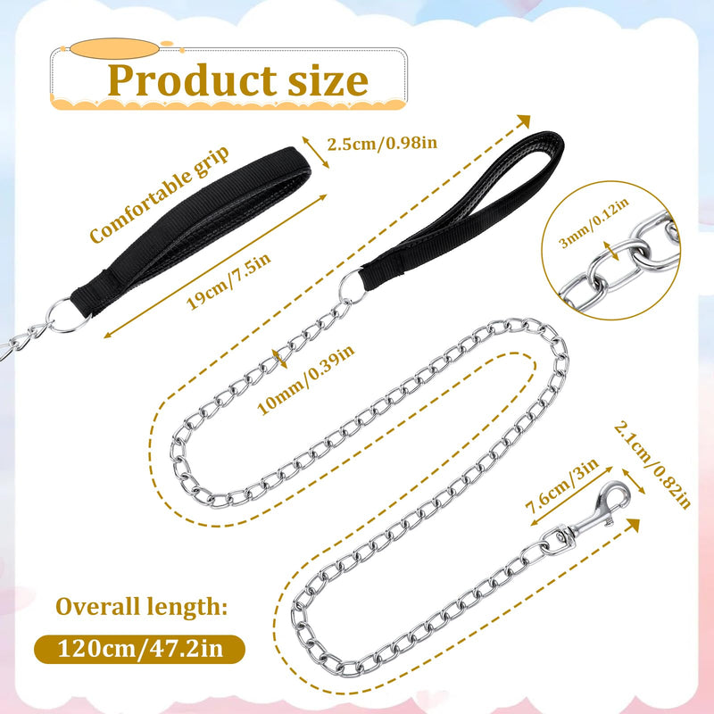 Metal Chain Heavy Duty Dog Leash 4FT x 3mm Chew Proof Pet Leash Chain with Soft Padded Handle for Large & Medium Size Dogs Walking, Training and Traveling - BeesActive Australia
