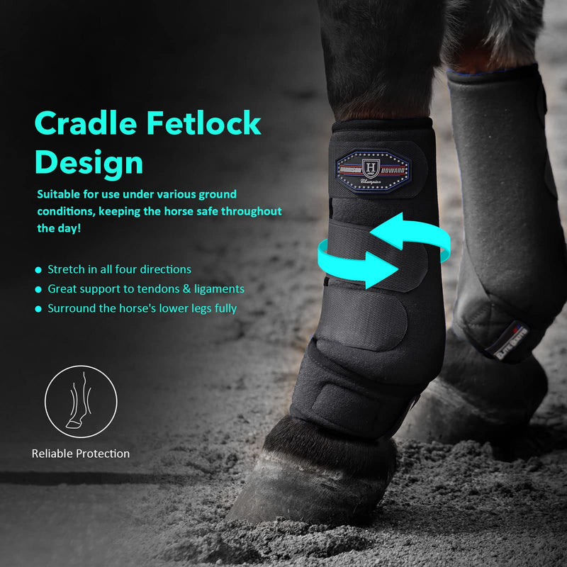 Harrison Howard Horse Sport Medicine Front Shock-Absorbing Boots All-Round Lower Limb Protection & Support Sport Boots Perfect for Endurance Training and Performance Pack of 2 Piano Black L Full (Large) - BeesActive Australia