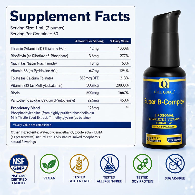 Liposomal Methyl B Complex Liquid - Active B Vitamin Formula with Methyl B12, Folate, TMG & Milk Thistle, Supports Energy, Mood, Cognition, Nervous System & Liver Function, 50 ml 1