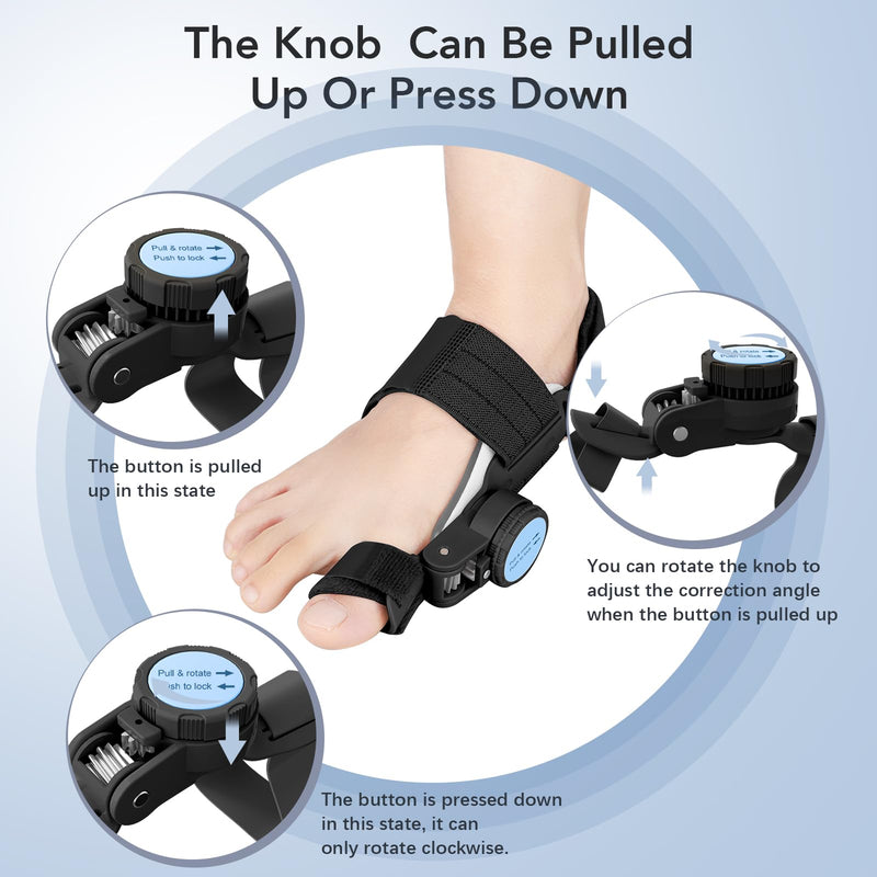 Bunion Corrector for Women Men: Big Toe Straightener Bunion Fix with Adjustable Knob-Orthopedic Bunions Splint Brace Toe Alignment Correction for Hallux Valgus Pain Relief Day/Night 1PCS (Black) Black
