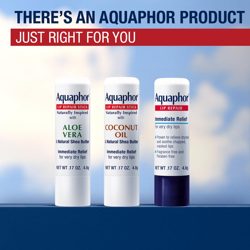 Aquaphor Naturally Inspired Lip Repair Stick with Coconut Oil and Natural Shea Butter, Hydrating Lip Balm Immediately Relieves Dryness, 0.17 Oz Stick 0.17 Ounce (Pack of 1)