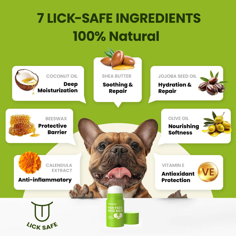 PawSono Lick-Safe Dog Paw & Nose Balm with Coconut Oil | All-Natural Moisturizer & Soother for Dry, Cracked Pads & Snout | Heat & Cold Pavement Protection Wax | Horse Hoof, Joint Care (1.3 oz 1.3 oz