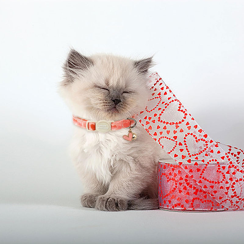 Unique style paws 2 Pack Valentine's Day Kitten Collar Breakaway with Bell&Pendant, Adjustable Safety Red Lip Rainbow Cat Cotton Collar for Girl Boy Cat and Small Pet painting blue pink love - BeesActive Australia